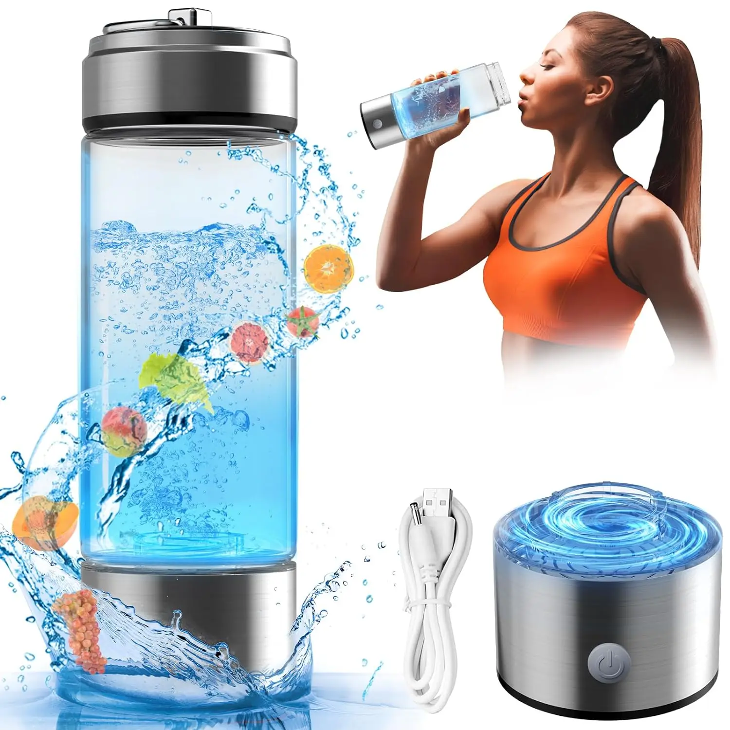 Hydrogen Water Bottle Generator Rechargeable Hydro Health Hydrogen Water Bottle 420ml Portable Glass Hydrogen Water