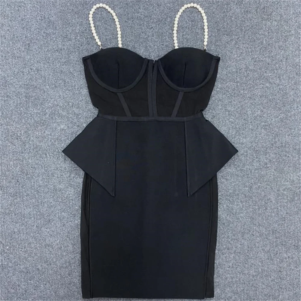 

Pearl Sling Black Dress New Women's Sexy Lace Patchwork Dress Bandage Dress