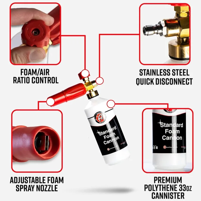 Adam's Polishes Standard Foam Cannon & Snub Nose Combo - Foam Cannon Soap Sprayer for Car Wash, Patio & House Cleaning