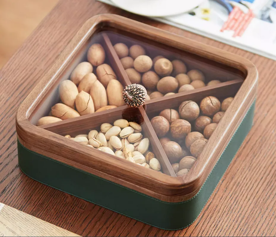 New Year full box candy box Chinese walnut solid wood tray storage box living room New Year snacks household dried fruit box