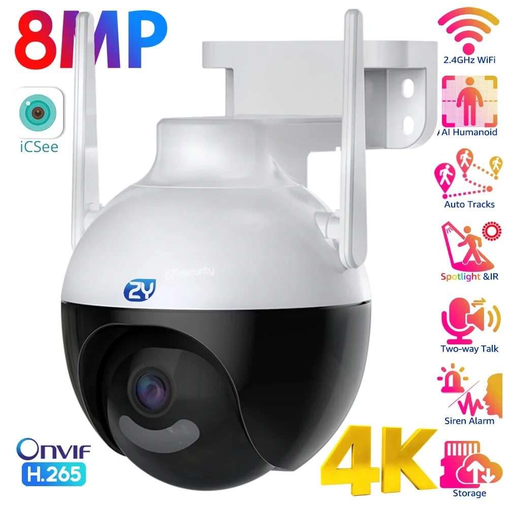 

Outdoor WiFi Security Camera Outdoor 8MP Human Detect Auto Tracking PTZ IP Camera Security Color Night Vision 2-way Talk CCTV