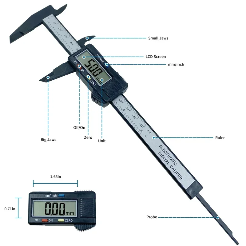 Hot Sell 150mm 100mm Electronic Digital Caliper Carbon Fiber Dial Vernier Caliper Gauge Micrometer Measuring Tool Digital Ruler