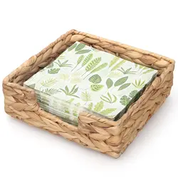 Square Napkin Holder Disposable Guest Towel Napkins Storage Holder Woven Water Hyacinth Napkin Dispenser Serving Tray for table