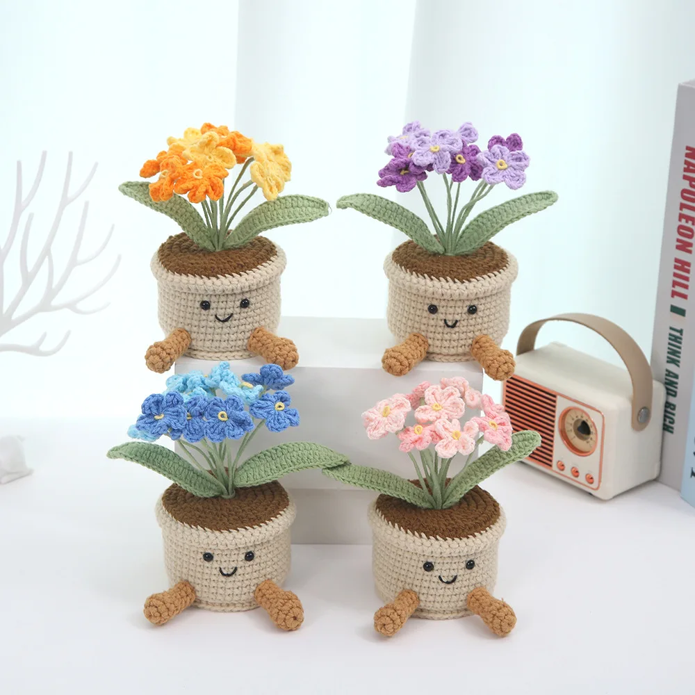 Niedlicher Häkel-Blumentopf Kreative Strick-Pflanzentöpfe Handgefertigte Gewebte Blumen Schreibtisch-Bücherregal-Deko Lustiges Geschenk – Detail 1