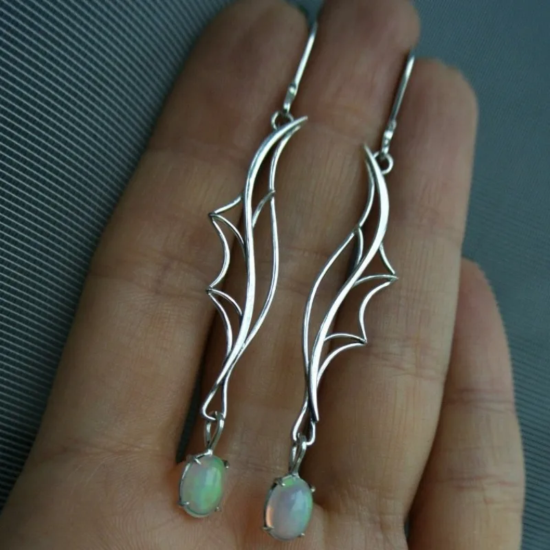 

Vintage Hollow Wing Flower Earrings Silver Color Blue Stone Party Dangle Earrings for Women