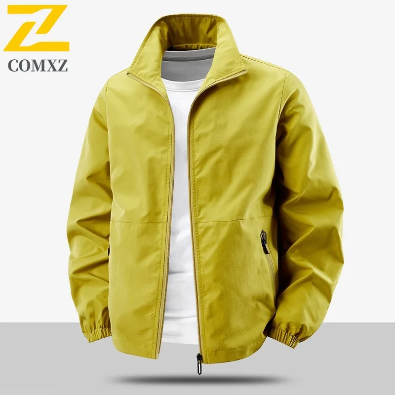 

COMXZ 2025 Mens Jacket Autumn New Outdoor Casual Stand Collar Youth Student Workwear Top Trendy Hooded Versatile Windbreaker