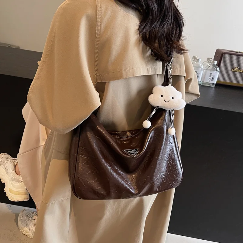 Vintage Women Business Shoulder Bags Simple Ladies Commute Tote Bag Pu Leather Female Underarm Bag Large Student Handbags Purse