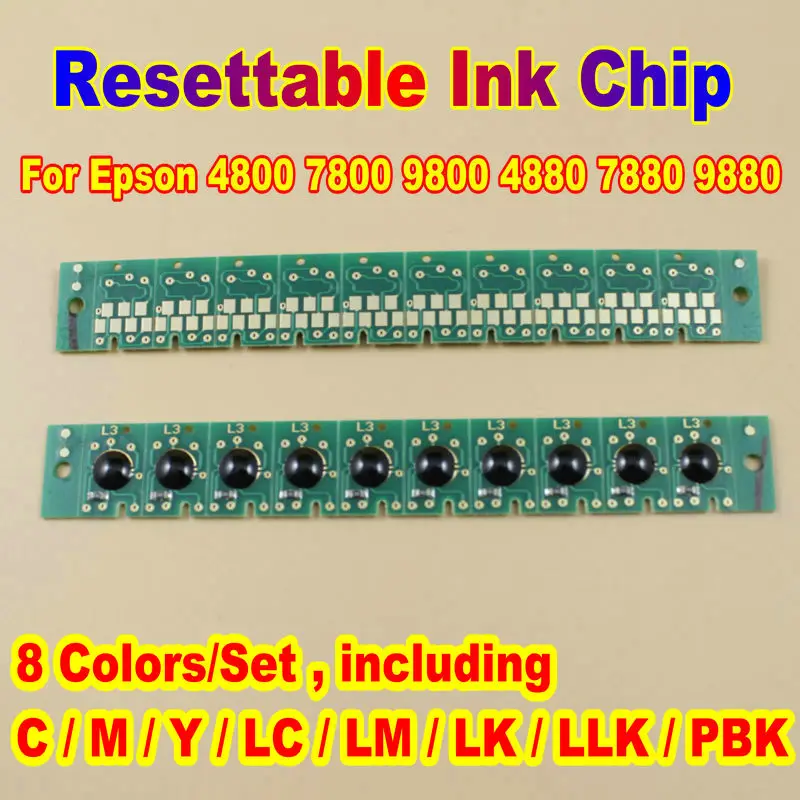 

8 Colors Resettable Ink Chips For Epson Stylus Pro 4800 7800 9800 4880 7880 9880 Printer Ink Cartridge Chip Resetter Chip IC