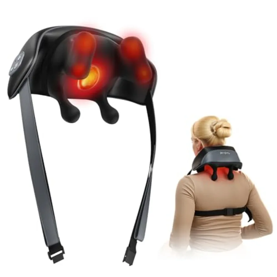 مدلك شياتسو للرقبة اللاسلكي لتخفيف الآلام في المكتب أو الاستخدام المنزلي تدليك الأنسجة العميقة 4D مع حرارة مهدئة