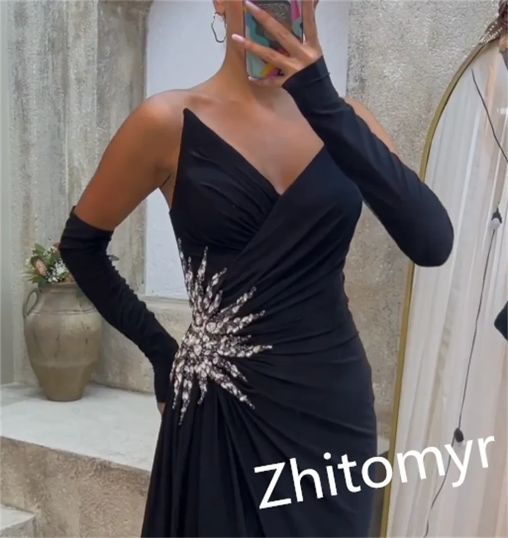 Ball  Exquisite Customized V-neck A-line Sweep/Brush Cocktail Dresses Paillette / Sequins Satin Prom Vestido Formatura