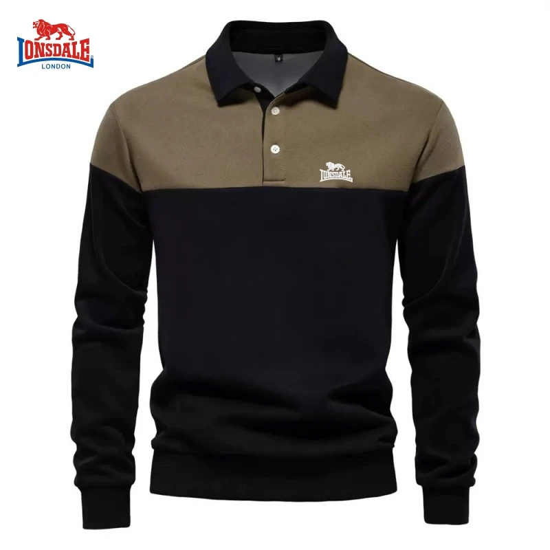 LONSDALE Autumn/Winter New Men's High Quality 100% Cotton Splicing Long Sleeve Polo Shirt Fashion and Casual Versatile Top