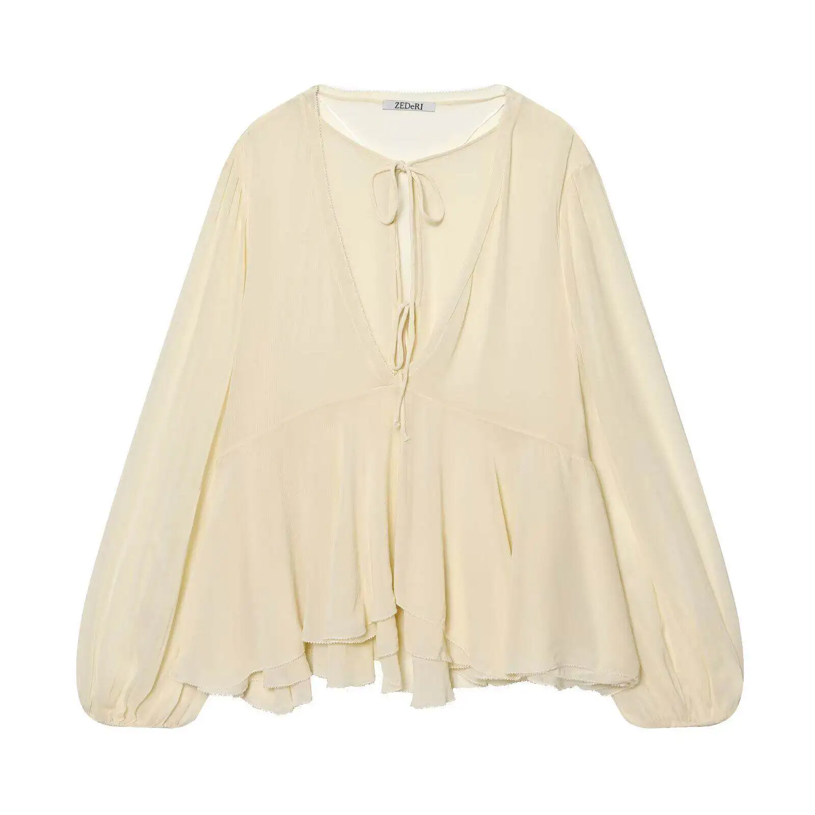 Fashionable Layered Decorated Shirt JNLEAOG Spring New Women's Clothing Series Versatile Polyester Long Sleeve Mid-Length