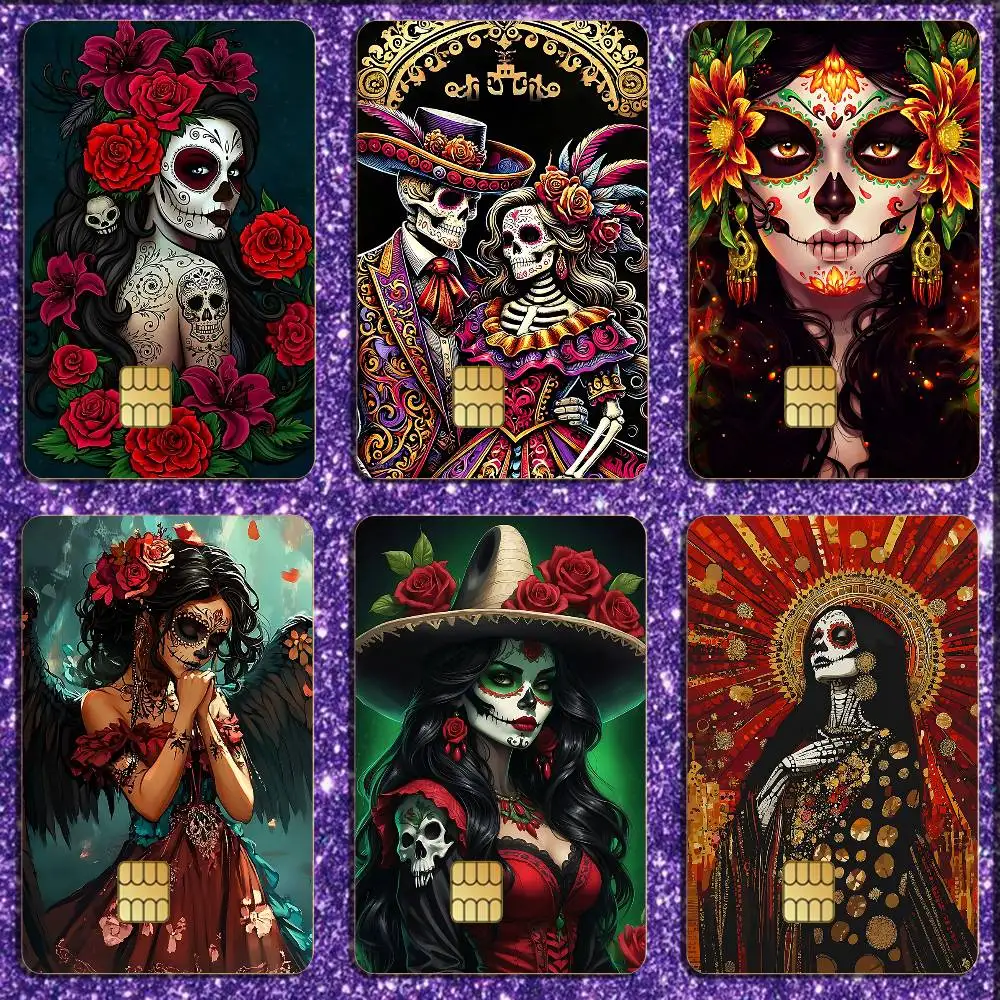 

Mexican Catrina Skull Day of the Dead Credit Card Skin Stickers for Bank Card Bus Metro Card Sticker Waterproof Women Gift