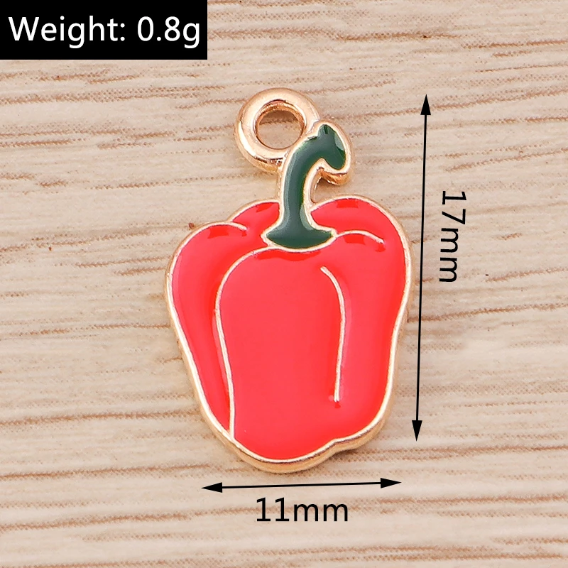 10 Stück Niedliche Emaille-Anhänger in Lebensmittelformen: Mais, Kürbis, Paprika für Schmuckherstellung, Ohrringe, Halsketten, DIY-Bastelzubehör – Detail 22