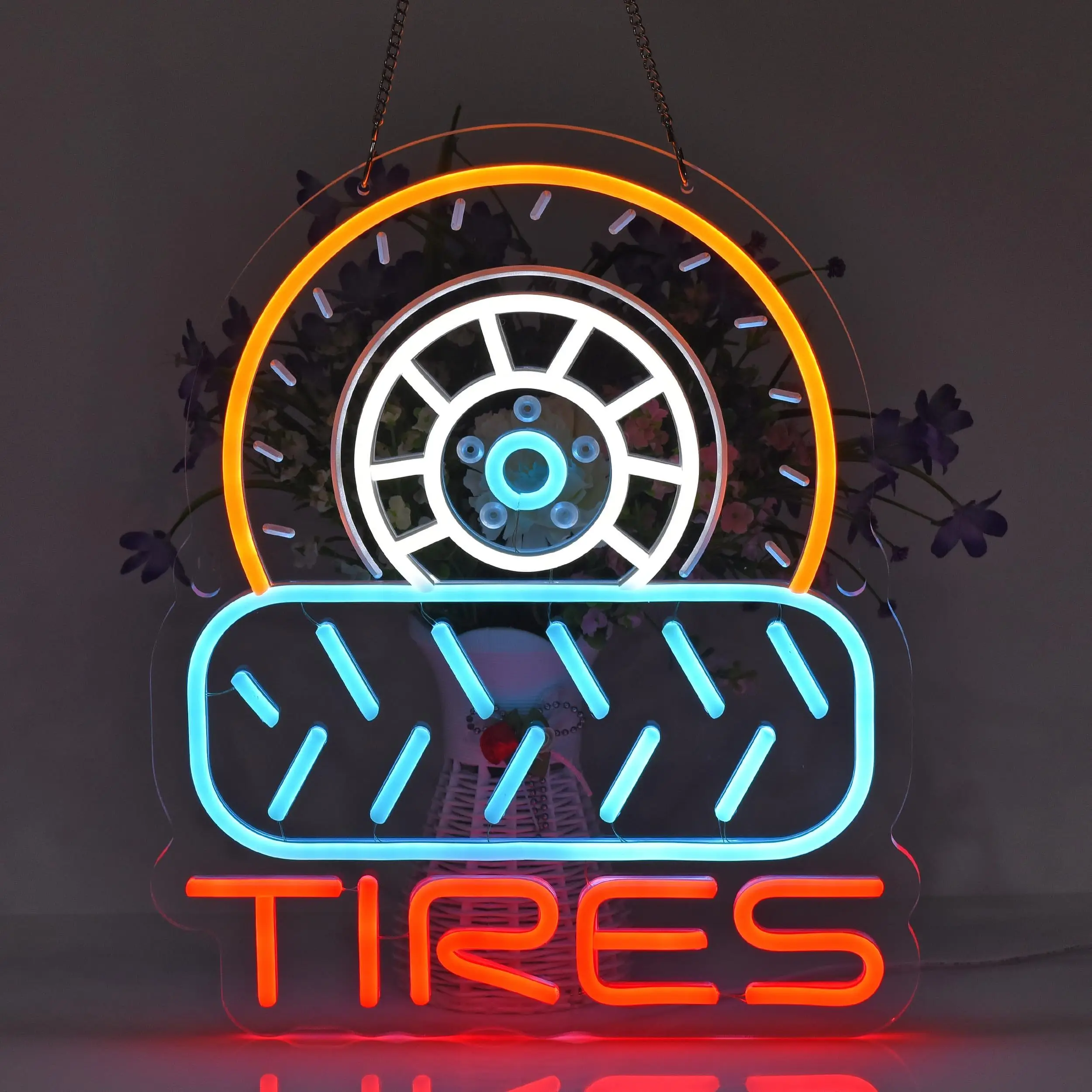 TIRES LED Neon - Sculpted Acrylic Design, USB Powered Dimmable LED Neon, Fit Garage, Games Room, Men's Cave Wall Art