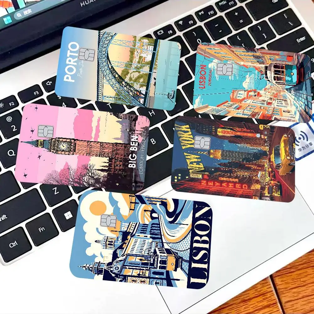 Pegatina Decorativa Retro para Tarjetas de Crédito/Débito con Diseño de Anime de Lisboa y Londres, para Viajes y Turismo