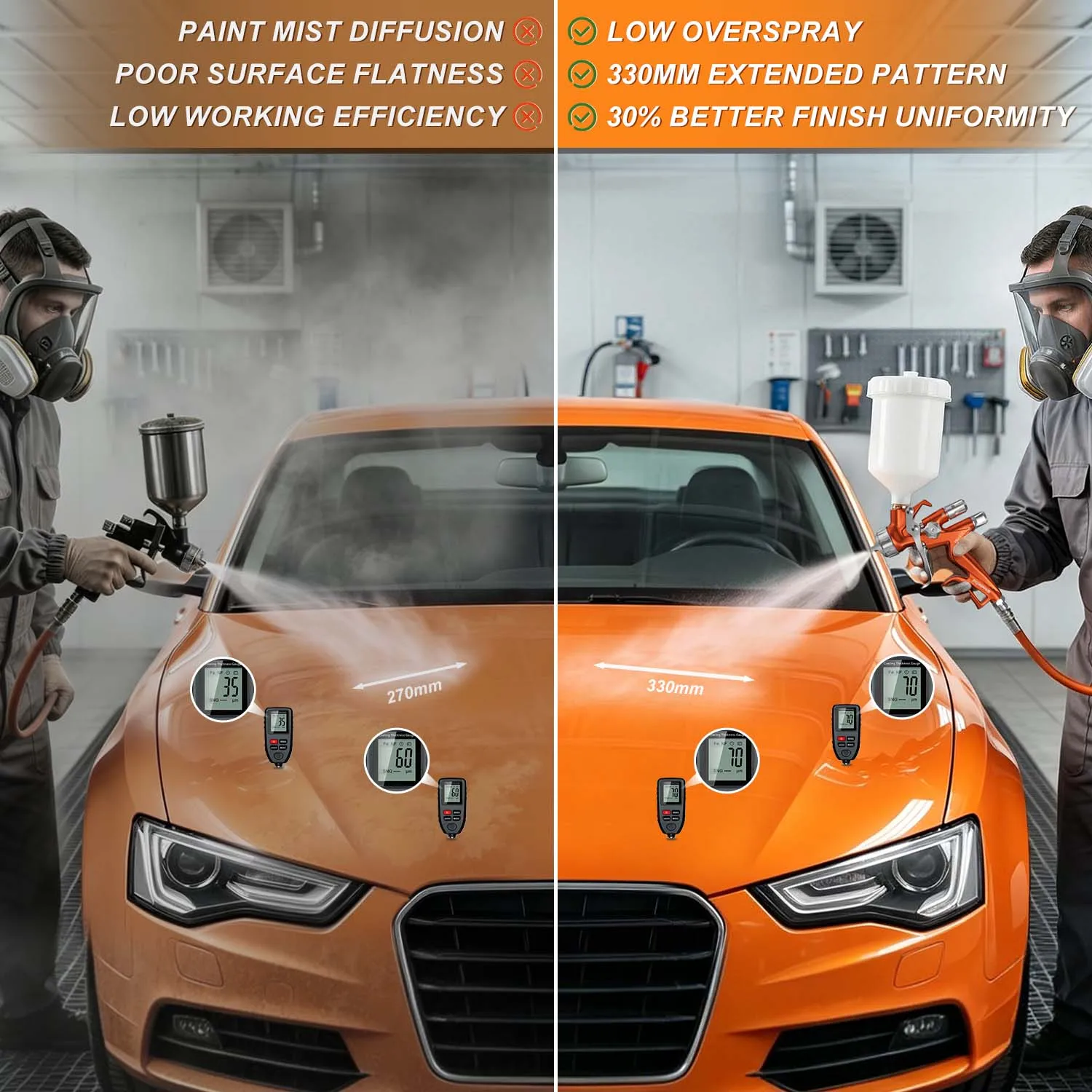 PORPHIS Perfect Finish Pro Kit Dual Spray Gun Set PRD-817 for Clear Coat&PRD-155 for primer coat Car Painting Repair Spray Gun