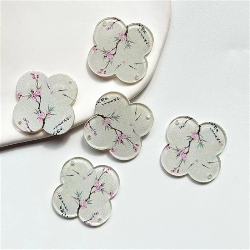 10Pcs/Lot New Retro Acetic Acid 30MM Painting Flower Beads Charms Connectors Diy Pendant Jewelry Making Resin Acessories