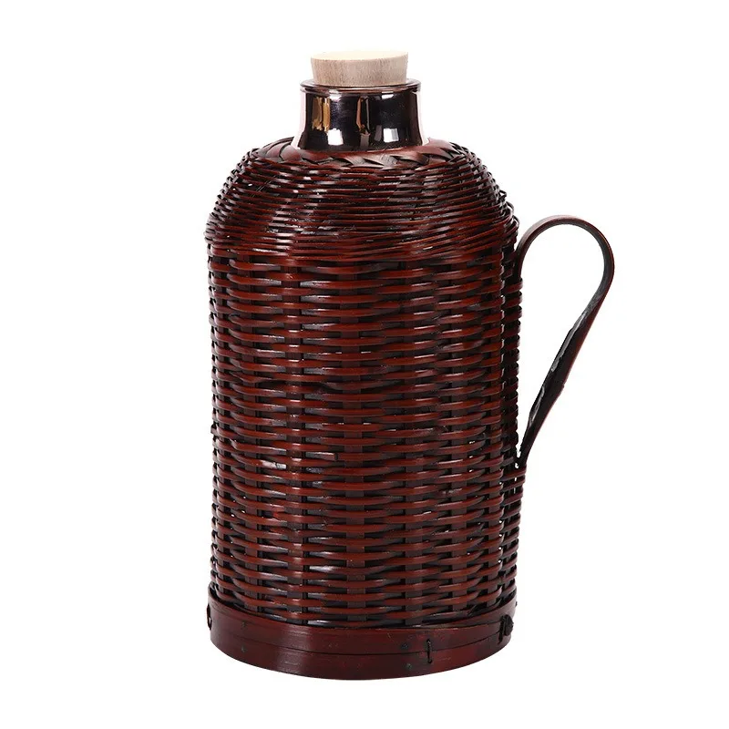 Handmade Bamboo Woven Thermos Vintage Hot Water Bottle, Retro Insulated Glass Liner, Durable Outer Shell for Home Kitchen Use view 5