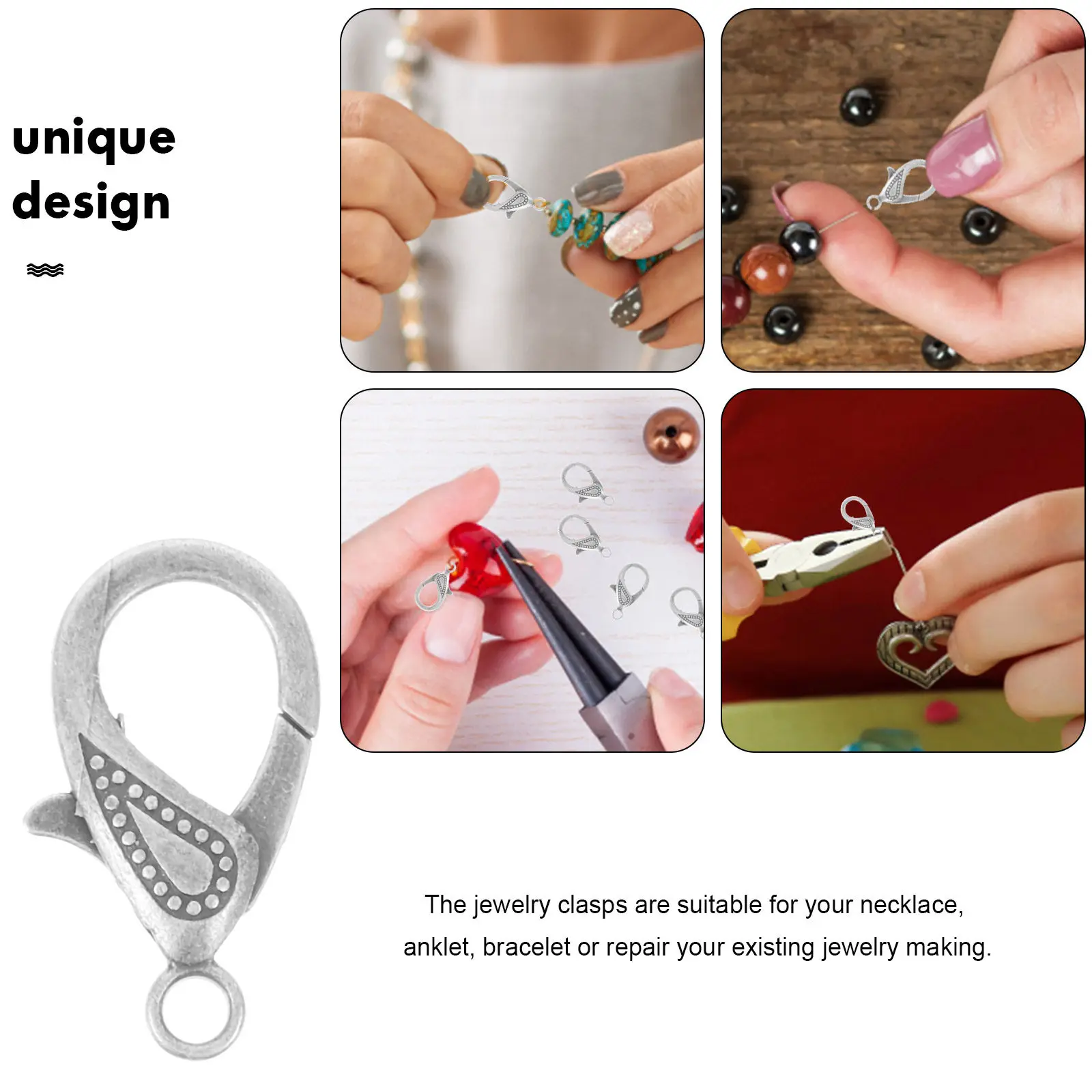 

50Pcs Jewelry Making Clasps DIY Lobster Clip Brackets for Necklaces Bracelets Anklets Easy One-Hand Use Clasp Supplies