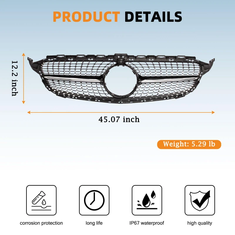 GT نمط المصد الأمامي مصبغة شواء لمرسيديز بنز C-CLASS W205 C180 C260 C300 C200 C250 2015 ~ 2018 AMG الماس نمط مصبغة