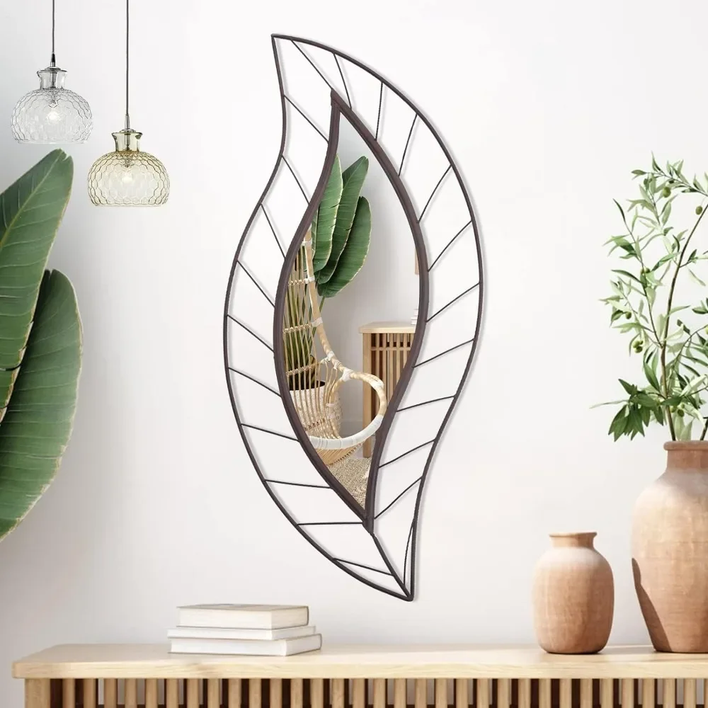 

Wall Mounted Decorative Mirror, Leaf-Shape Stylish Decor Mirror for Bathroom Vanity, Living Room or Bedroom, Decorative Mirror