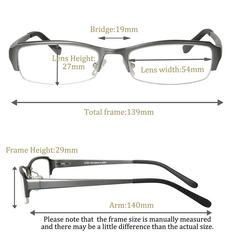 Prescription Glasses multifocal Men Aluminium Half Frame for Vision Anti Blue Light Myopia Lens Optical Lenses Photochromic