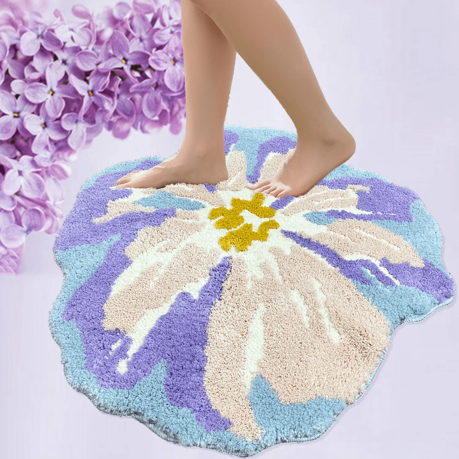 Tufted Rugs Cute Flocking Flower Fluffy Floor Mat Super Absorbent Bathroom Rug Non-Slip Irregular Flora Carpet Room Home Decor