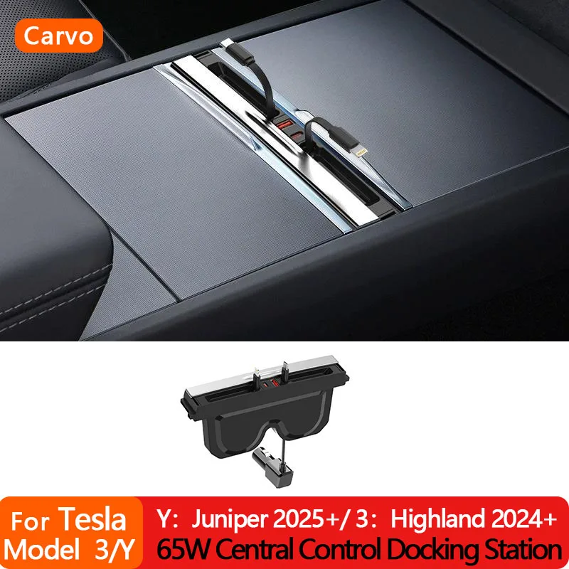 65W Hub for Tesla Model Y Juniper 2025 Model 3 Highland Fast Charging Docking Station Center Console Multifunction Car Accessory