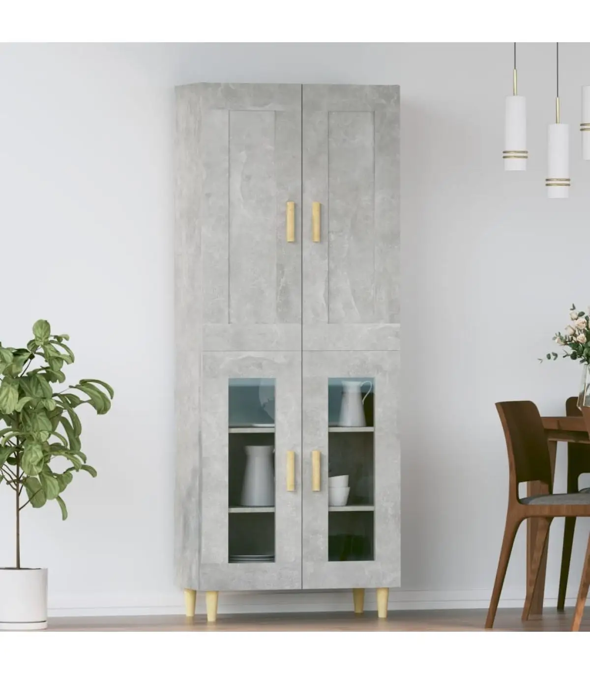 Sideboards high sideboard concrete gray plywood 69,5x34x180 cm