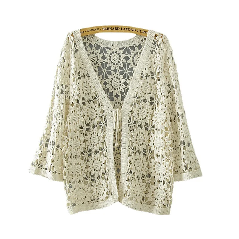 Spring and Summer New Western Style Knitted Cardigan Women\'s 2024 Thin Hollow Lace Shirt Shawl Wholesale