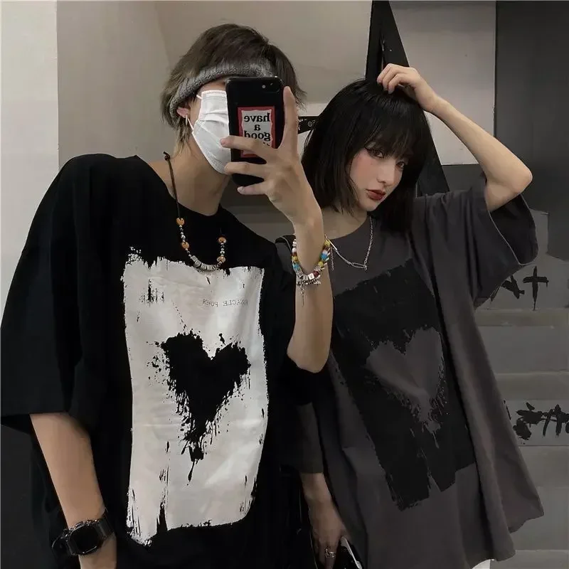 Men\'s Oversized T-shirt Short-sleeved Y2k streetwear Tshirts 2023 Summer Casual Loose Cotton Print Love Vintage Tee Men Gym Tops