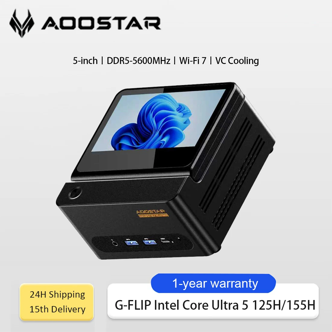 아우스타 G-플립 인텔 코어 울트라 5 155H 미니 PC 윈도우 11 DDR5 듀얼 채널 NVMe M.2 SSD WIFI7 데스크탑 사무용 게임용 컴퓨터