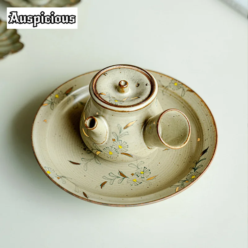 

Outline in Gold Teapot Base Hand-painted Daisy Pot Bearing Holder Dry Bubble Table Tea Tray Refreshment Fruit Plate Teaset Craft