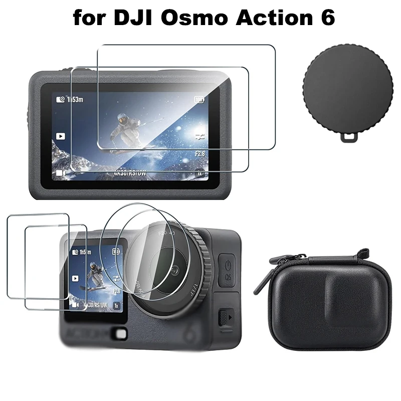 Screen Protector for DJI Osmo Action 6 Tempered Glass Film Lens Cap Cover Carry Bag Protective Case for DJI Action 6 Accessories