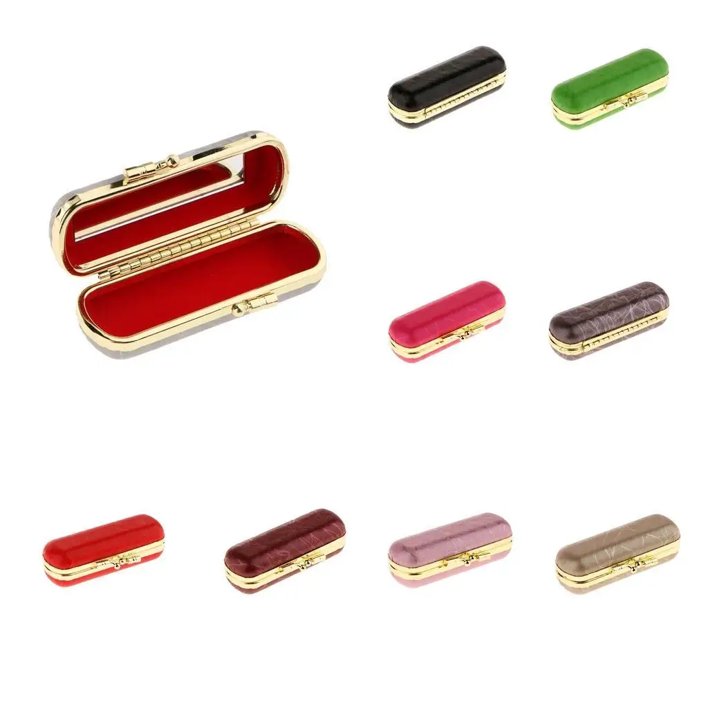 Elegant Handwork Lipstick Holder PU Leather Mini Makeup Pouch with Mirror Cosmetic Bag for Lipstick Storage