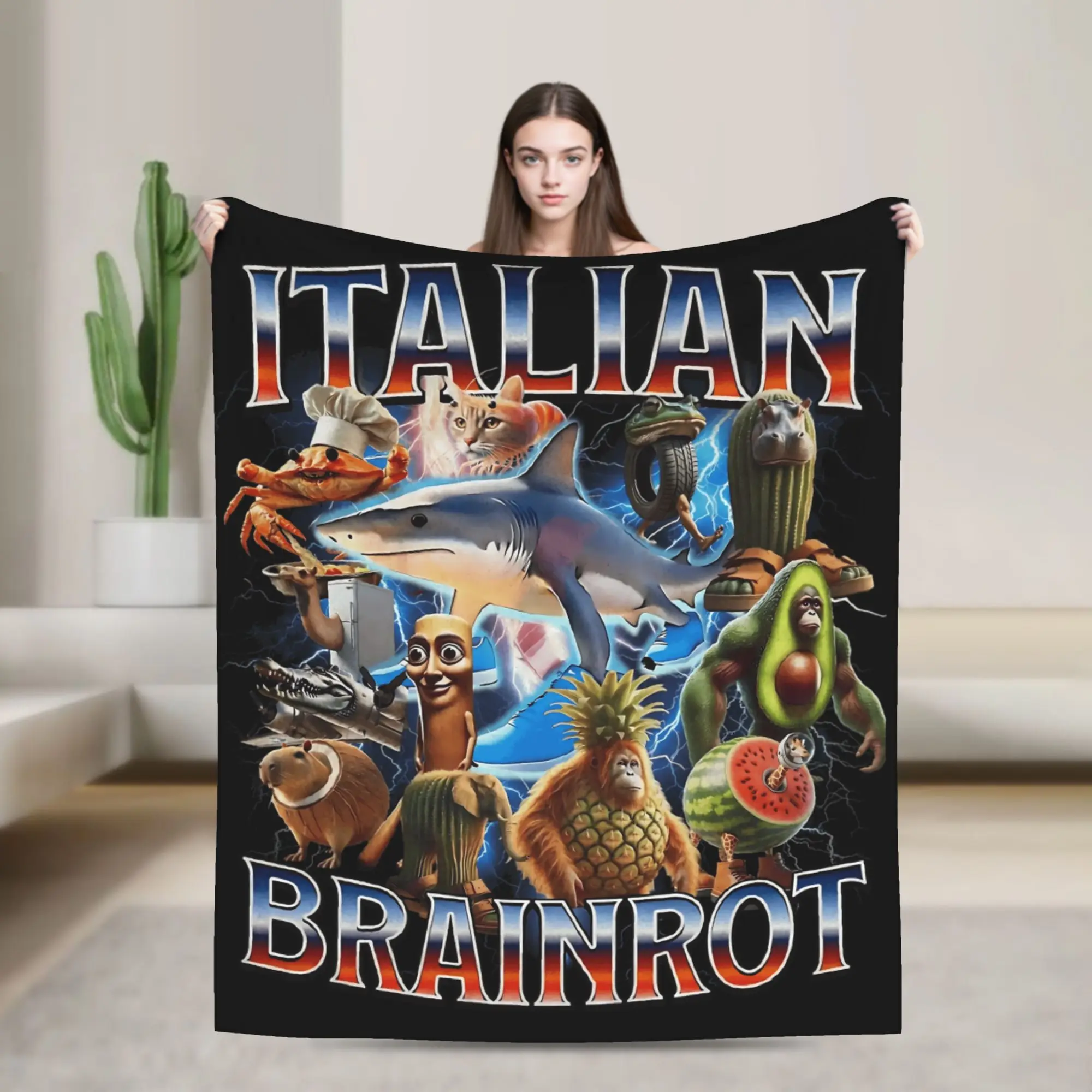 Funny Italian Brainrot Blanket  Soft Warm Street Trend Plush Bedding Throws For Home Decor Picnic Flannel Bedspread Bed Cover