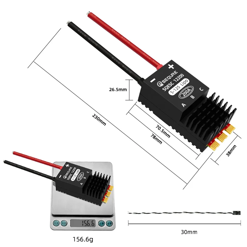 SEQURE 12200 ESC 5–12S Lipo-Netzteil 200 A bürstenloser elektrischer Geschwindigkeitsregler für Maschinenbootmodelle RC-Automodelle