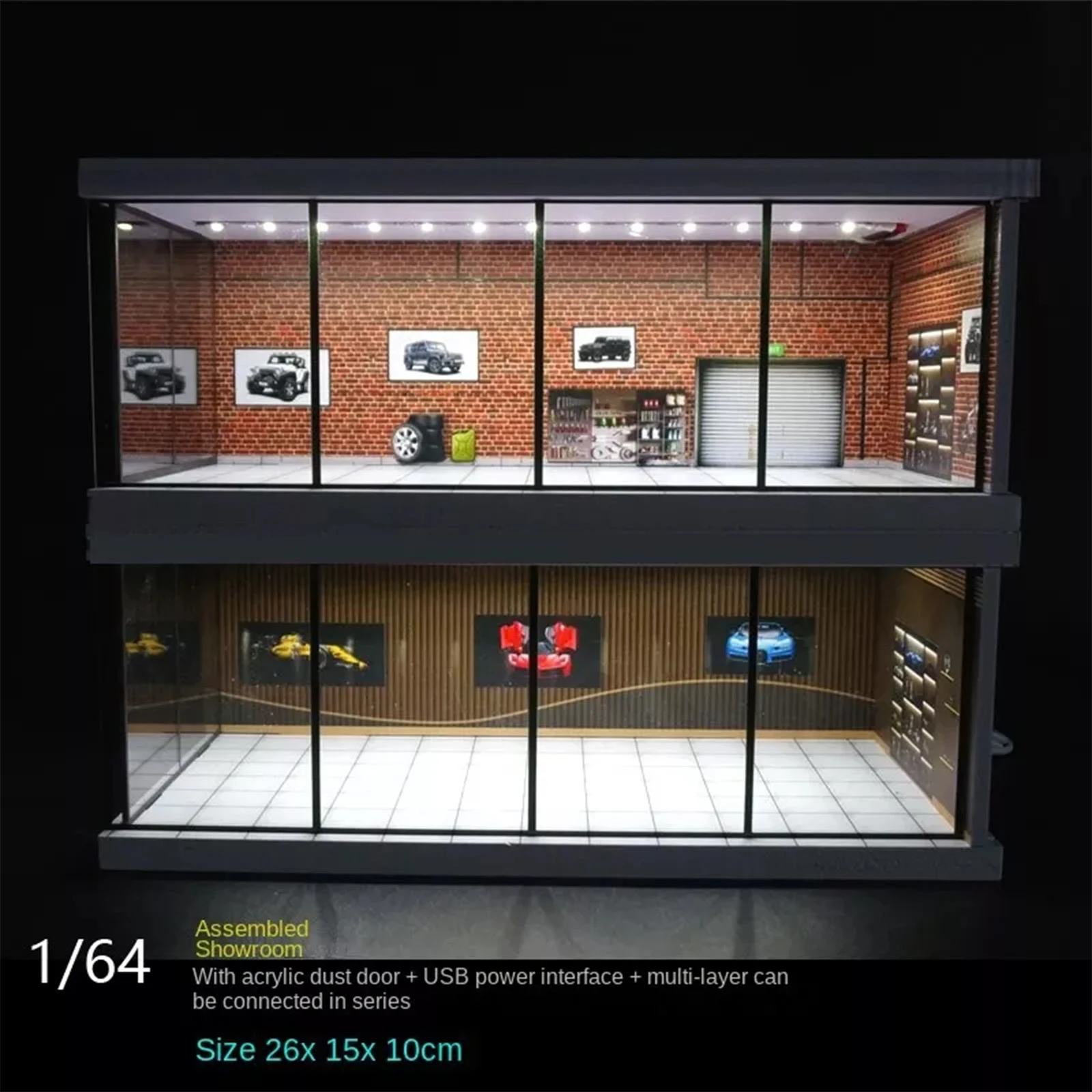 

1/64 Diorama Car Garage Model LED Lighting City Car Showroom Scene for Miniatures Vehicles Display Model Assembled Toy Xmas gift