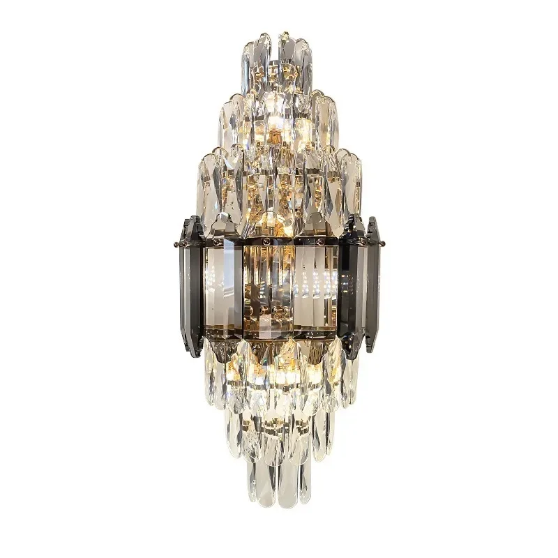 Crystal wall lamp light luxury large size villa living room foyer high grade background wall lamp atmospheric hall duplex floor