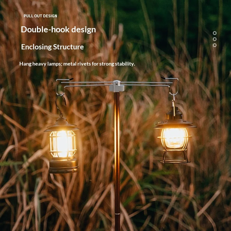 Outdoor Folding Light Stand Aluminum Alloy Camping Bracket Thick Light Pole Double Hook Storage Double Hook Hanger Camp Lighting