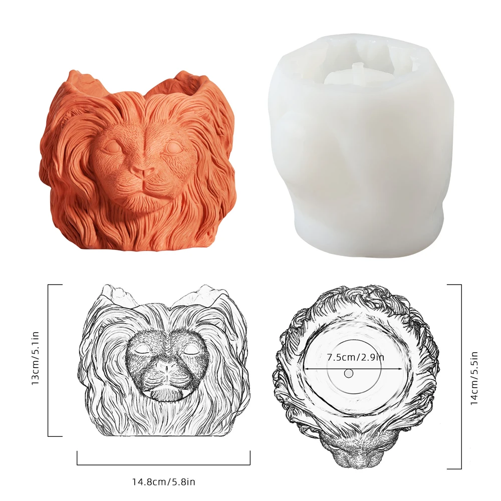 Lion Head Planter Pot Silicone Mold for Concrete Cement Flower Pot Mould DIY Pen Holder Form  Handmade Craft Gift