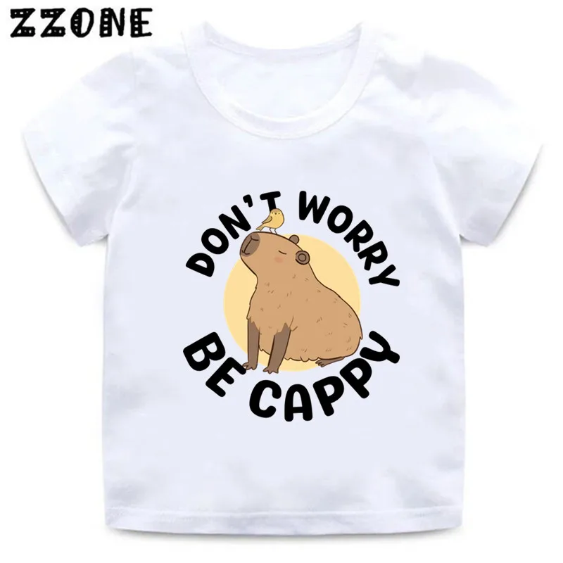 Hot Sale Don\'t Worry Be Cappy Capybara Print Kids T-Shirts Cartoon Baby Girls Clothes Boys Summer T shirt Children Tops,HKP5856
