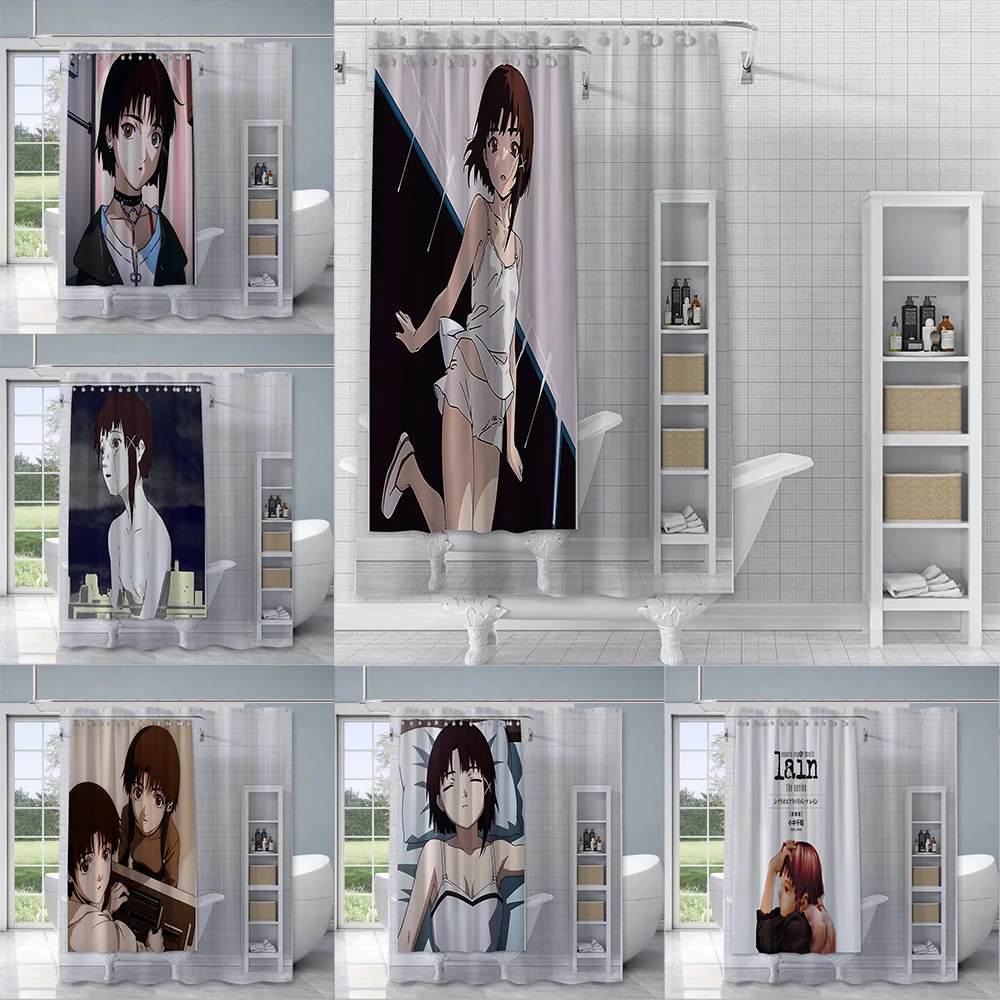 Serial Experiments Lain Anime Shower Curtain Waterproof Polyester Fabric Paint Bath Curtains Home Bathroom Decor Curtain