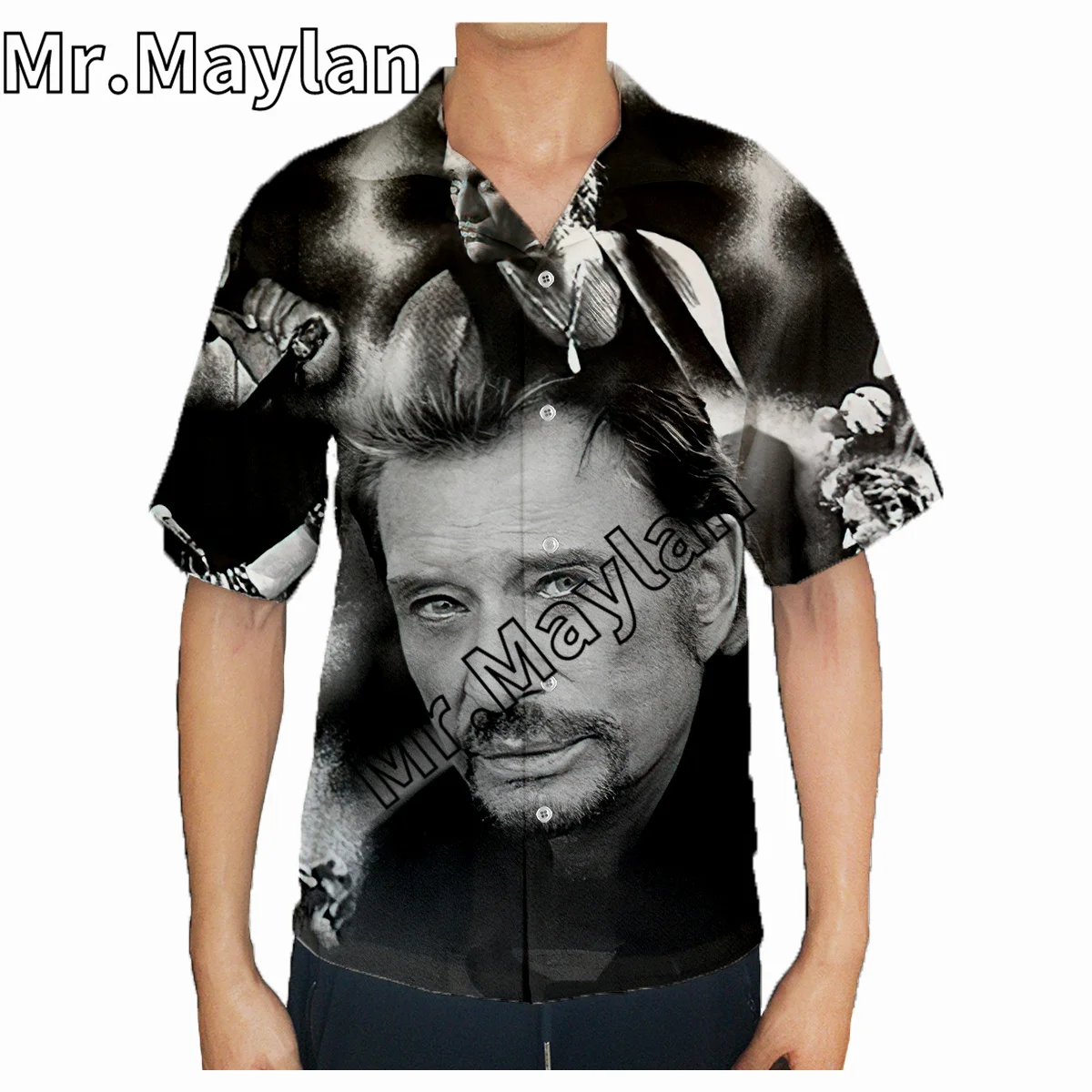 New Johnny Hallyday Shirt 3D Summer Hawaiian Shirt Men Short Sleeve Shirt Men Shirts 2023 Oversized 5XL Shirt Chemise Homme-8111