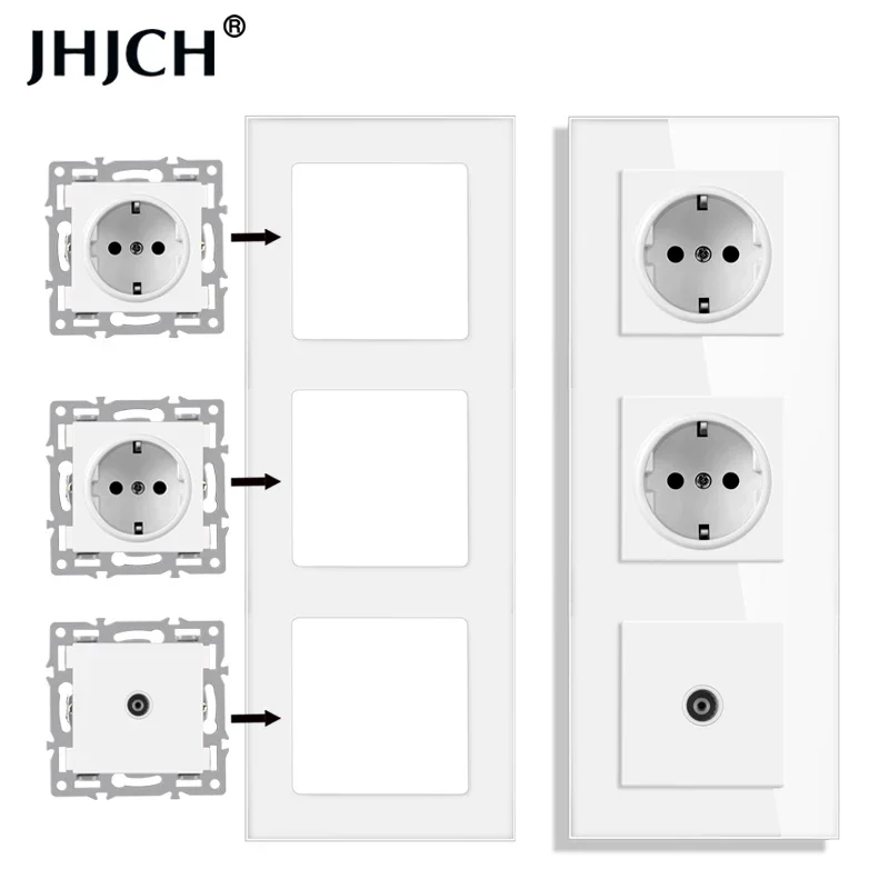 wall-mounted module diy German socket usb Cat6 computer TV tempered glass panel socket switch button function combination