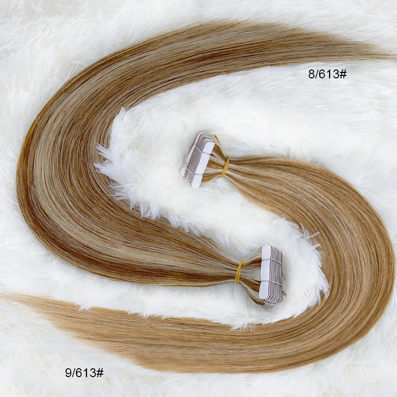 Fita reta em extensões do cabelo, cabelo humano virgem, extensões de trama da pele, trama preta do plutóide, cabelo natural, 99j, 613