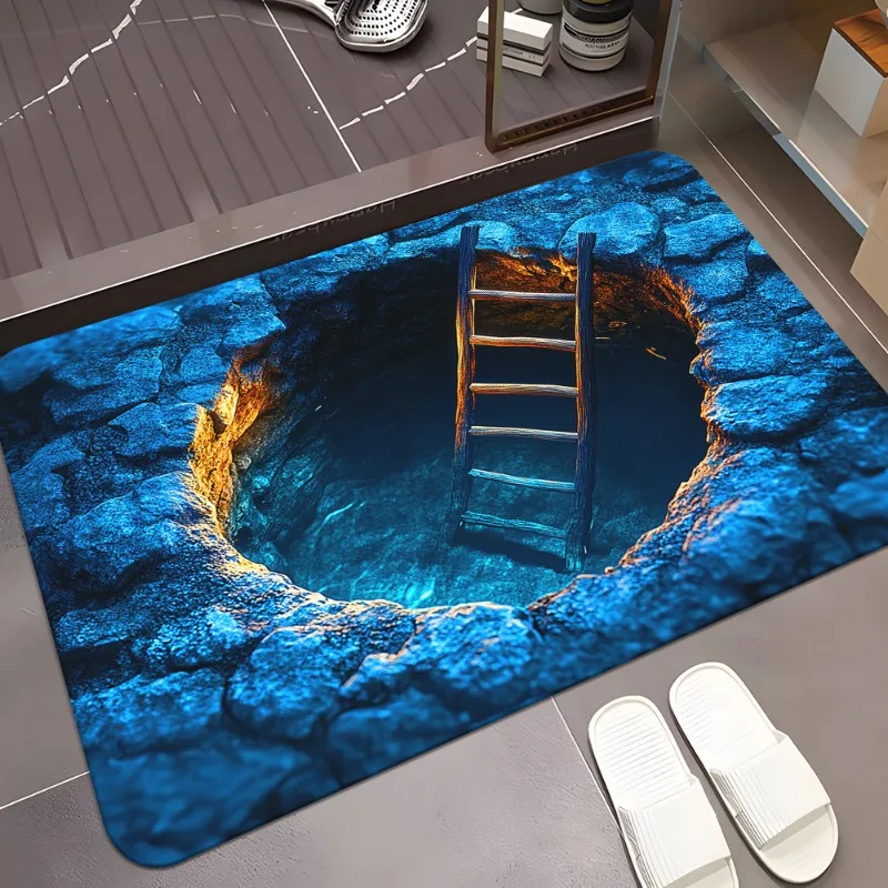 

3D Ladder & Flame Design Pattern HD Printed Door Mat for Bathroom, Bedroom, Living Room, Camping Use, Bathroom Floor Mat Decor