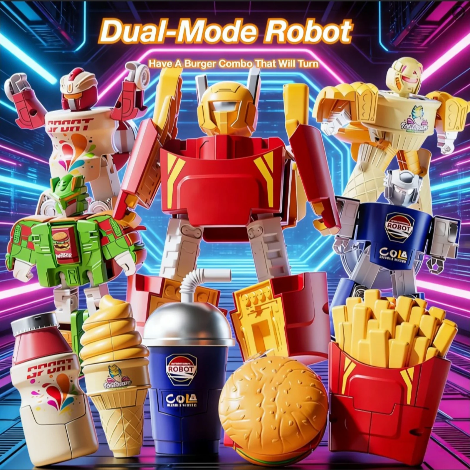 

Deformation Robot Toy with Hamburger Fries Drinks Simulation, Creative Transforming Model, Funny Gift for Kids