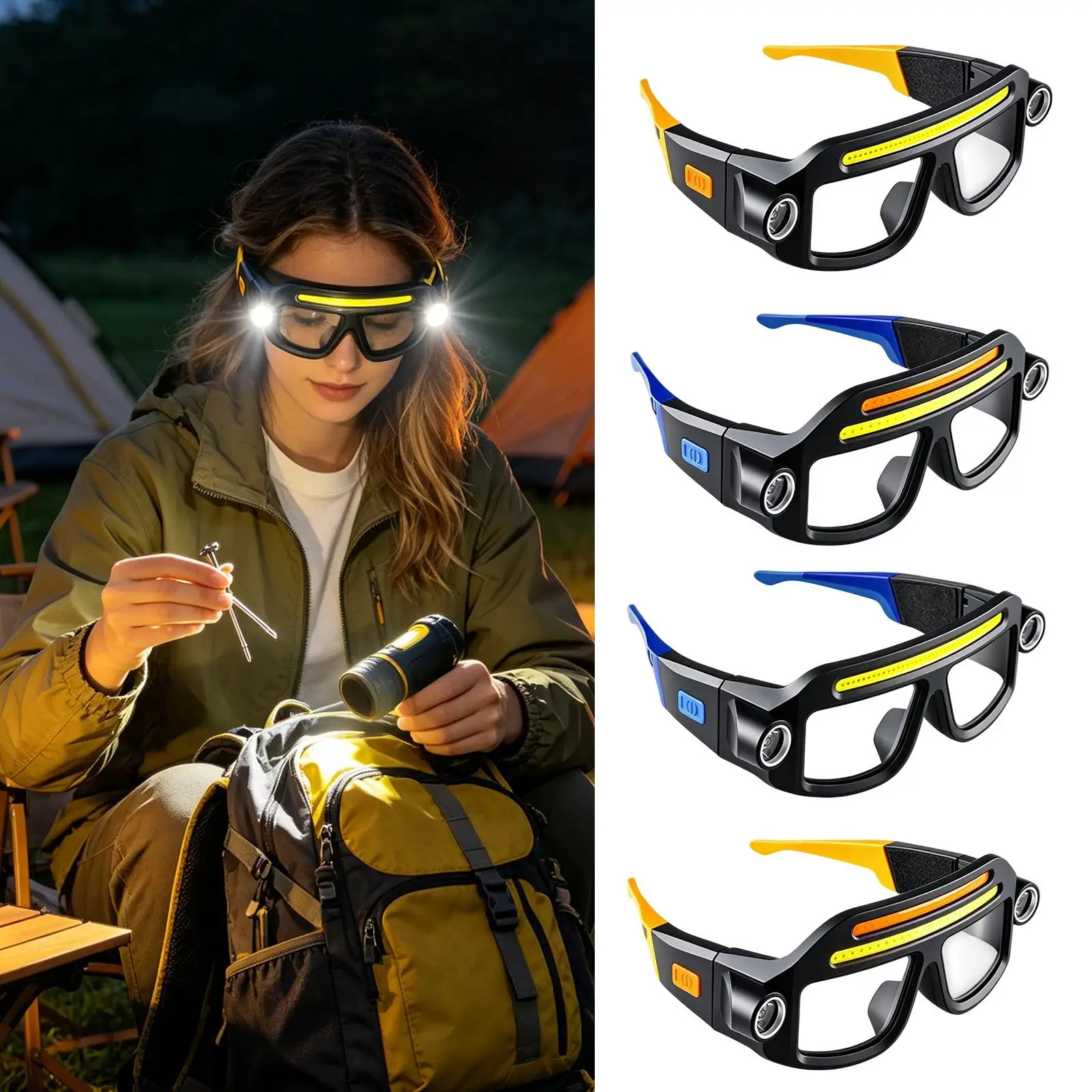 LED Safety Glasses With Lights 5 Modes Waterproof Hands-Free Motion Sensor Rechargeable Lighted LED Safety Glasses For Running